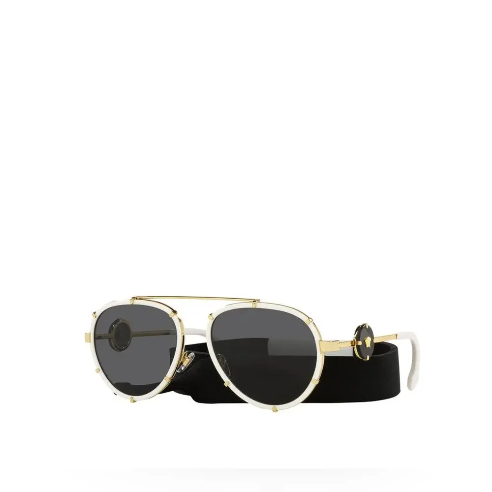 New Versace VE2232 147187 White and Gold Aviator Sunglasses Authentic
